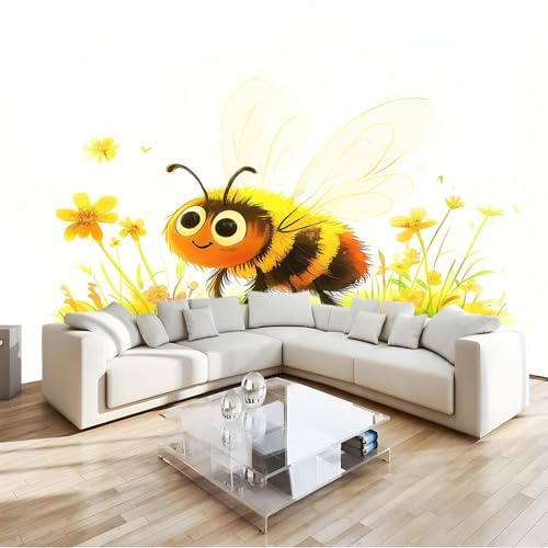 Papel Pintado Murales 200 x 140 cm Fondo De Pantalla Moderna Decoración Amarillo, Libro Infantil Dibujos Animados Abejas Art Papel tapiz fotográfico, Para Comedores Salones Habitaciones Fondo De Tv