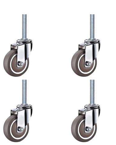 Dijateman Schwerlastrollen 50 mm, Schwenkrollen mit Bremse mit Gewindestift M12*60mm Leise Möbelrollen Rollen für alle Böden, einschließlich Fliesen 4er-Se(Swivel)