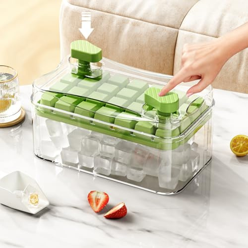 Zsail Eiswürfelform 84 Stück Eiswürfelbehälter mit Deckel und Behälter, einfaches Drücken, um das Eis zu lösen, Kühlen von Cocktail, Kaffee, und Tee, 1 Eiseimer, 1 Schaufel, 3 Schalen(grün)