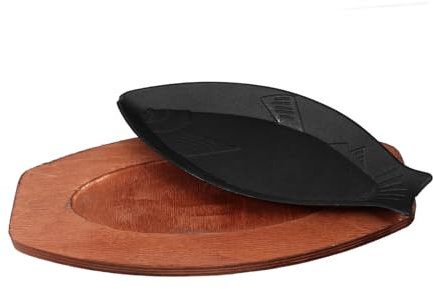 Hemobllo Sartén Para Freír Forma De Pez 33.5x16.5x2.5 Cm Plato Antiadherente De Hierro Bandeja De Madera Resistente Para Barbacoa y Cocina Doméstica