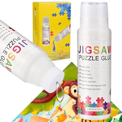 Faburo Pegamento rompecabezas, 240 ml, juego transparente con cabezal de esponja, pegamento para pegar y colgar puzles, adecuado para niños y adultos, pegamento para rompecabezas de 1000/2000 piezas