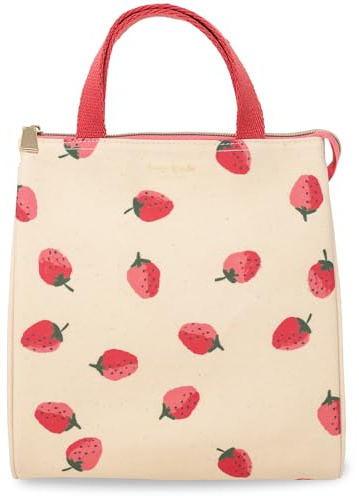 kate spade new york Insulated Lunch Tote, Strawberry Pattern | Cute Insulated Soft Cooler Bag, Adult Lunch Box with Silver Thermal Interior Lining and Mesh Storage Pocket