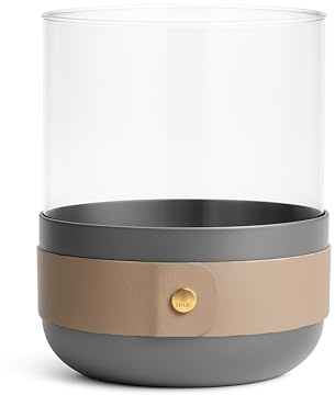 LIVLIG Design Lykta i glas och metall – vindljus bordsdekoration och utomhusdekoration, runt ljusglas och ljushållare, färg grå
