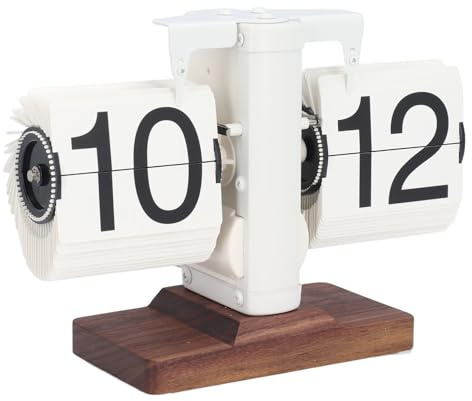 Denash Retro Flip Down Clock, Luxury Stainless Steel Mechanical Page Flip Clock with Large Numbers Easy to Read and Time Adjustment for Living Room, Study, Office (White Shelf White Page)