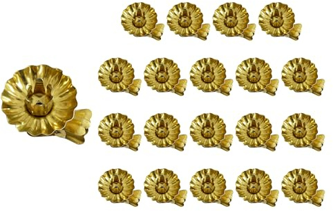 Meissner-Handel – Auswahl – 20 Stück Baumkerzenhalter Gold Motiv Blume für Weihnachtsbaum Kerzenzwicker Kerzenhalter mit Clip Weihnachten Advent