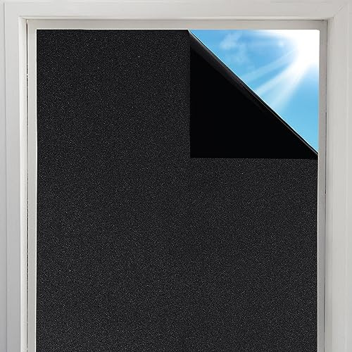 Verdunkelungsfolie für Fenster 100% Lichtblockierung, Fensterfolie Blickdicht Schwarz Sichtschutz Fensterfolien Milchglasfolie Selbstklebend Dunkel Folie Ohne Kleber Anti-UV für Bad Glas Tür(30*200CM