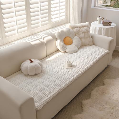 AEEISHOMEREFORM Flanell Sofaüberwurf - rutschfeste Sofadecke mit Extra Dicke PP-Baumwolle, Maschinenwaschbar, Haustierfreundlich, Couchschutz für Sofa (Weiß, 70x180 cm)