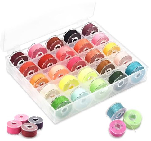 HMCEY 25 Colori Filo da Cucito,Rocchetti Filo per Macchina da Cucire,Bobine da Cucire Multicolori,Set di Spolette per Cucito,Bobine di Filoss In Poliestere con Scatola di Immagazzinaggio per Mano