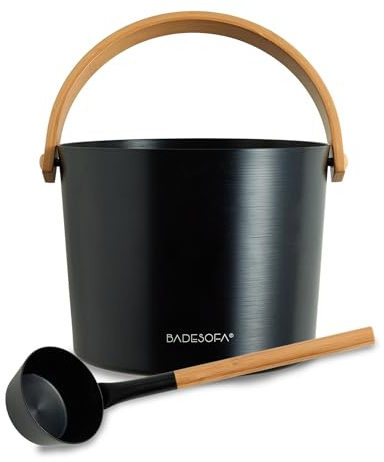 BADESOFA Saunaaufguss Set 5L, Aluminium Saunaeimer & Saunakelle Bambus
