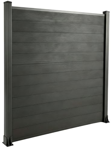 Floordirekt Juego completo de valla WPC – Negro – 180 x 180 cm – Valla de jardín – Valla de protección visual – Elemento para terraza y jardín – Incluye material de montaje – Ponza