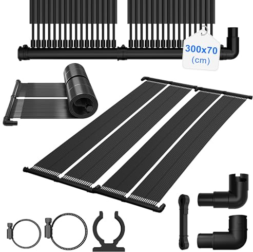 PEILU 300 x 70 cm, colector solar de calefacción, calefacción solar negra, panel solar ampliable, calefacción solar para estanque, 2,1 m², alfombrilla solar para piscinas, piscina y agua caliente