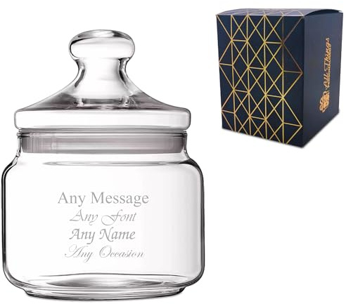 Personalised 0.5L Engraved Glass Jar with Lid, Custom Name or Message, Laser Engraved, Gift Box Included, Bespoke Keepsake for Any Occasion