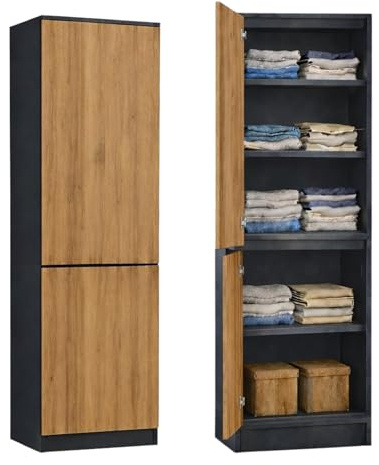 Home Collective Kleiderschrank, Garderobenschrank, Mehrzweckschrank 2-türig mit 5 Einlegeböden | Vielseitiger Schrank für Schlafzimmer, Flur oder Büro | 50x40x180 cm (BxTxH) | Anthrazit-Eiche
