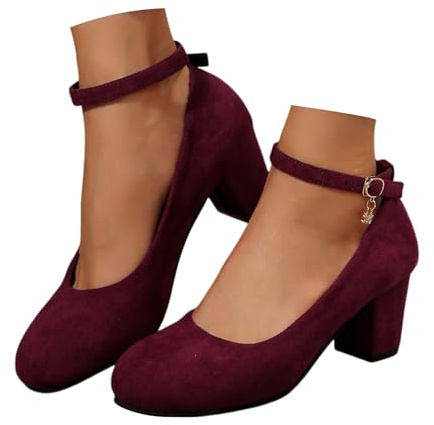 Dirndl - Scarpe da donna per costume tradizionale bavarese, con tacco, scarpe da sposa, con cinghia, vintage, scarpe da ballo alte chiuse, per Oktoberfest