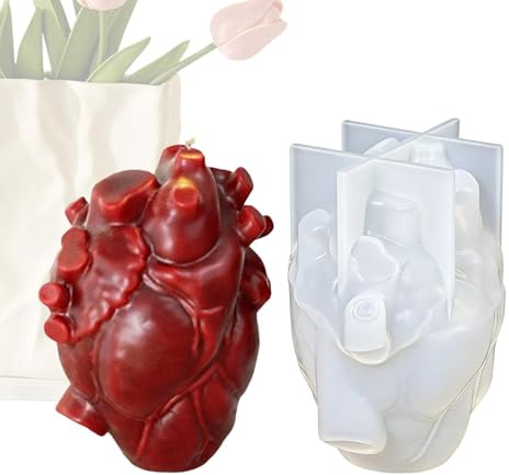 Qiwieod Stampo in Silicone a Forma di Cuore Umano | Forniture per Candele 3D,Stampo da Gesso - Per artigianato in gesso, resina, cioccolato e argilla, stile country e natalizio