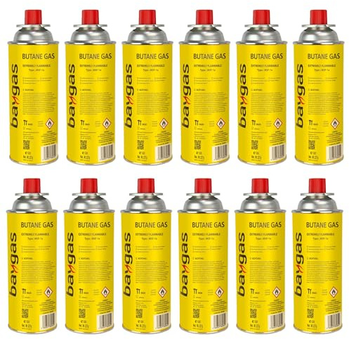Gaskartuschen 227g Butan MSF-1a Universal 4,8,12,16,24 oder 28 Stück | Ventilkartusche für Campingkocher, Gaskocher, Gasheizung, Bunsenbrenner & Unkrautvernichter Butangas mit Bajonett-Anschluss (12)