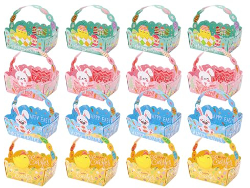 Abiyou 16 Pcs Cestas De Pascua Para Manualidades,Bricolaje Pascua Canastas,Canastas De Pascua Con Asas Para Rellenar,Para Semana Santa,Decoración,Bricolaje (4 Colores)