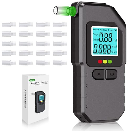 Alcohol Breathalyzer Tester Breathalysers, Portable Professional Breathalyser with 20 Mouthpieces but Battery not included, High Accurate BAC Test Device with Digital LED Display for Home Outdoor