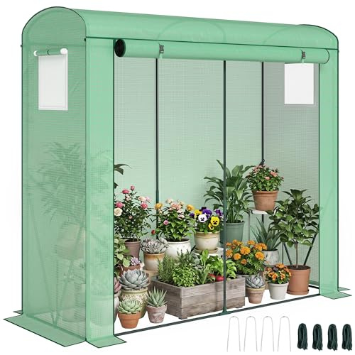 Outsunny Invernadero con ventana de malla y puerta enrollable de acero, 200 x 75 x 188 cm, para tomates o tomates para verduras, tomates, flores, plantas, color verde