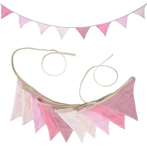 HIVTE Baby Bunting Garland - Nursery Decor, Double Sided Cotton Banner for Birthday, Wedding Shower, Garden Party, Boys Girls Bedroom Decoration (Pink)