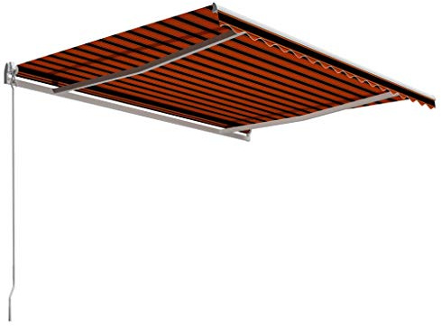 Favemtsl Tenda da sole retrattile 400 x 300 cm, con braccio articolato, con manovella per terrazza e balcone, tenda da sole manuale in alluminio e poliestere, arancione e marrone a righe