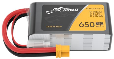 Tattu 3S Lipo Batterie 650mAh 11,1V 50C 3S Batterie RC avec connecteur XT30 pour UAV Drone FPV Racing Quadricoptère RC Taille 100 à 180