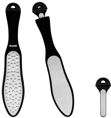Auxmir Hornhautentferner Hornhautfeile Upgrade, 3 in 1 Grobe Feine Mini Hornhauthobel für Fußpflege, Doppelseitig Edelstahl Fußfeile Hornhautraspel, Professionelle Pediküre zum Hornhaut Entfernen