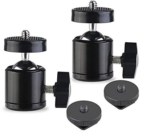 Camera Hot Shoe Mount Adapter 360 Degree Swivel Shoe Mount 1/4 Tripod Screw Head for Cameras, Camcorders, Smart phone, Gopro, LED Video Light, Microphone, Video Monitor and Ring Flash Light（2 Pack）