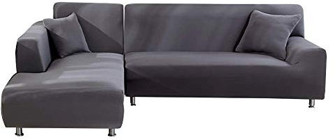 ele ELEOPTION Sofa Überwürfe elastische Stretch Sofa Bezug 2er Set 3 Sitzer für L Form Sofa inkl. 2 Stücke Kissenbezug (Grau)