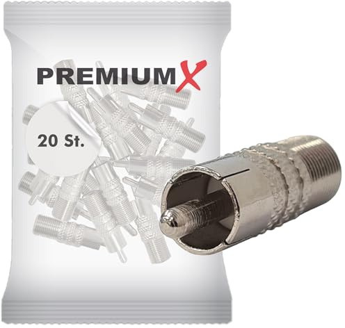 Premium X 20x Cinch Stecker RCA Verbinder Koaxial Video SAT Audio Stereo Adapter auf F-Buchse Kupplung schraubbar