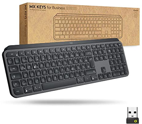 Logitech MX Keys for Business kabellose Tastatur mit Tastenbeleuchtung, leise Tasten Perfect Stroke, Logi Bolt, Bluetooth, wiederaufladbar, Windows/Mac/Chrome/Linux, Deutsches QWERTZ-Layout - Graphit
