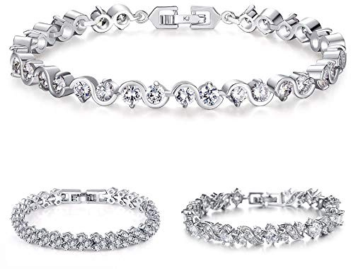 Kim Johanson Damen Tennis Armband *Verschiedene Modelle* in Silber mit weißen Kristallen besetzt rhodiniert inkl. Schmuckbeutel