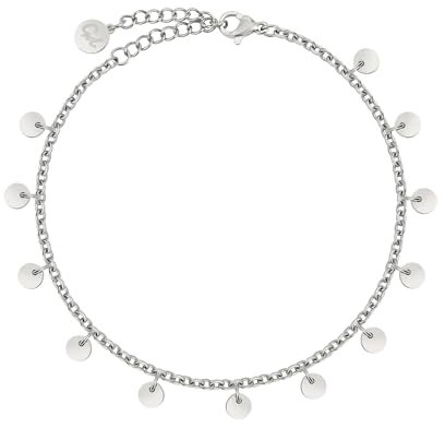 GD GOOD.designs Silberne Armkette mit Plättchen für Damen - Wasserfest - Edelstahl Armband mit 12 runden Coin I Größenverstellbares Armkettchen