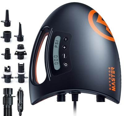 OutdoorMaster Shark High Pressure SUP Pump - Electric Air Pump with 20 PSI Active Cooling System Dual Stage Inflation & Auto-Off for Inflatable Paddle Board, Boats, Water Sports -2nd Gen