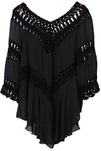 YouKD Tunica estiva bohemien top abbigliamento da spiaggia Biniki coprire accappatoi all'uncinetto magliette per le donne, a nero, Etichettalia unica
