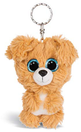 NICI 46312 Glubschis Hund Lollidog 9cm Schlüsselanhänger, Plüschtieranhänger mit Schlüsselring, Stofftierschlüsselhalter, braun/weiß