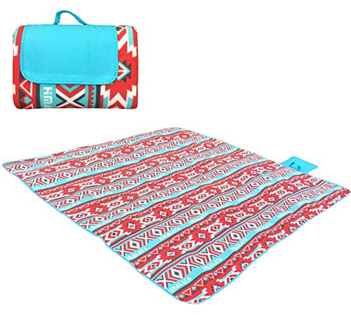 Fleece Picknickdecke Dick Extra Groß Campingmatte Wasserdicht Sanddicht Stranddecke Draussen Ethnisch Thermo Isoliert Tragbar Faltbar Teppich Zum Wandern Reise Garten 200 X 200 Cm