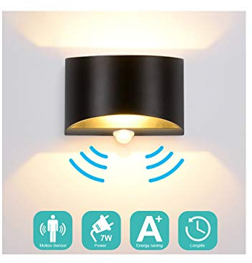 Midore LED Wandleuchte mit Bewegungsmelder Innen 7W Modern Up Down Wandlampe Aluminum Wandbeleuchtung für Wohnzimmer Schlafzimmer Treppenhaus Flur