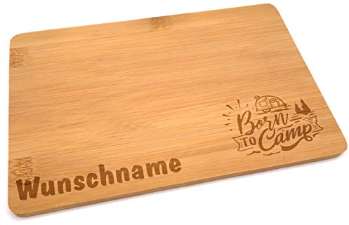 Samunshi® Holzbrett mit Gravur Born to Camp Camping aus Bambus Brett Frühstücksbrettchen als Holz Schneidebretter Holzbrett Küche Vesperbrett