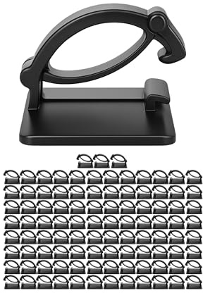 Kabel Management Clips zum Kleben, 100 Stück, in Schwarz, 19 x 14 mm, Kabelklemme für TV, PC, Küchengerät, Lampe, usw., selbstklebende Kabelhalter, Kabelhalterungen für Wand, Decke, Boden, Cable Clips