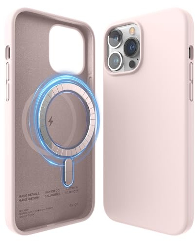 elago Magnetic Silicone Case for iPhone 13 Pro Max Lovely Pink | Built-in Magnets, Protective Cover, Compatible with MagSafe Accessories (Lovely Pink)