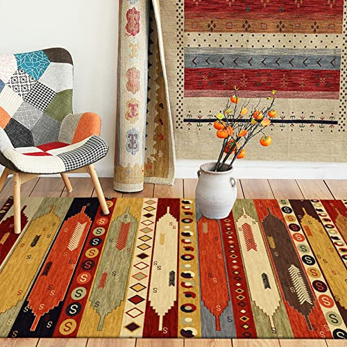 Rururug Rechteckig Teppich Moderner Läufer Orientteppich Kurzflor Flur Schlafzimmer Küche Wohnzimmer rutschfest Waschbar, Gelb, orange, braun, Mehrfarbig, geometrisch 90 x 150 cm