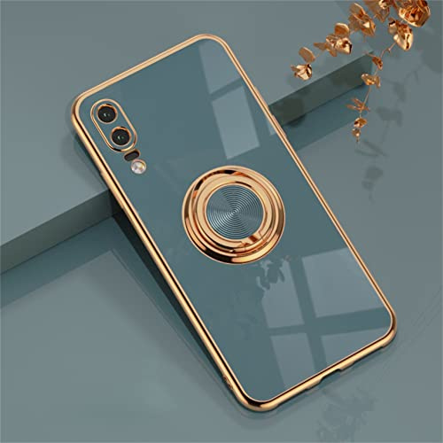 Emlivi Hülle für Huawei P20, Glänzend Weiche Silikon TPU Slim Case mit 360 Grad Ring Ständer Bumper Stoßfest Schutzhülle Fingerhalter Magnetische Autohalterung Cover, Blau