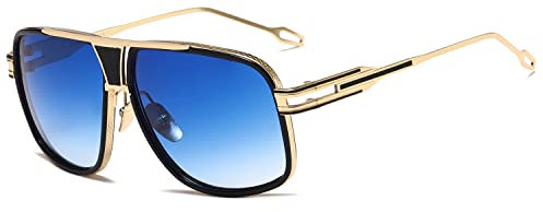 kimorn Occhiali Da Sole Per Uomo Retro Goggle Cornice metallica Classico AE0336 (Oro/Blu sfumato, 62)