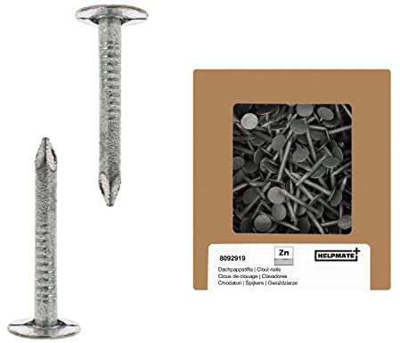 HELPMATE – Chiodi per tetto 2,0 x 20 mm zincato meccanicamente – 400 g di carta per tetto tipo B – chiodi per tetto DIN 1160 B – chiodi per tetto ideale per cartone da tetto, teloni di plastica e