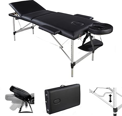 ANSIMIDA Mobile Massageliege 3 Zonen höhenverstellbar Massagetisch Massagebett mit Alu-Füßen und Tragetasche, 186 * 62cm