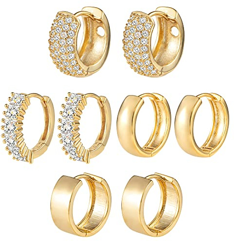 ALEXCRAFT Örhängen Guld Set Hoop Örhängen Guld Örhängen Silver 925 Zirconia CZ Chunky Golden Örhängen Dam 4 Par