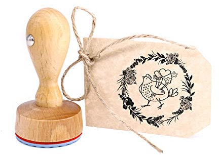 Stempel Huhn mit Herzen Vintage Kranz - Rundstempel klein Eierstempel Eier von glücklichen Hühnern - 19x19 mm