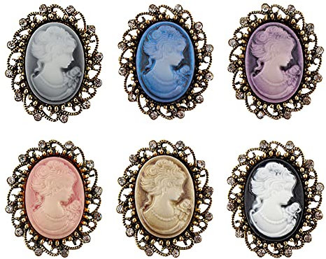 Oenothera 6 Stücke Cameo Brosche, Kamee Brosche, Vintage Antik Kamee Damen Brosche Pin, für Mantel, Jacke, Kleid, Schal, Dekoration, Zubehör