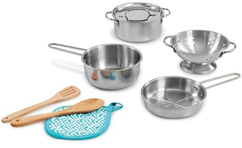 ELC Metal Pots And Pans Set Toy Kitchen Accessories For Children 3 Years+ Play Toy Pots And Pans Play Kitchen Utensils Toy Pan Set Early Learning Centre